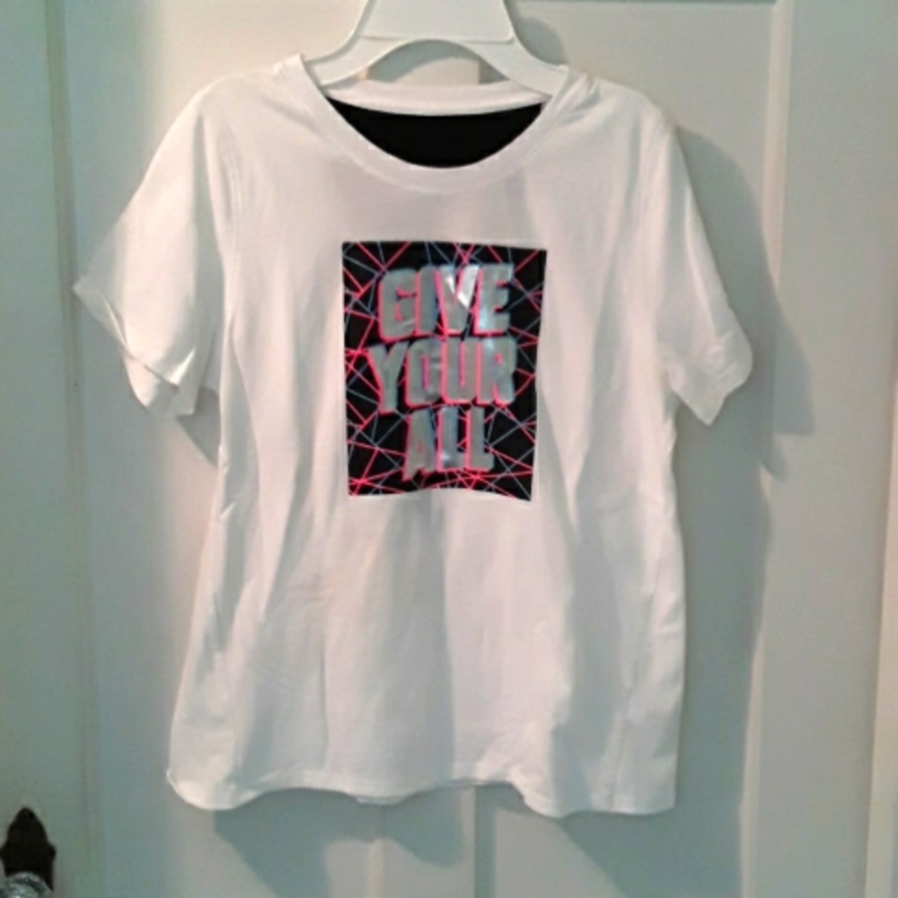 New W/Out Tags Old Navy "GIVE IT YOUR ALL" White Girls XXL sz 18 Cotton T-Shirt